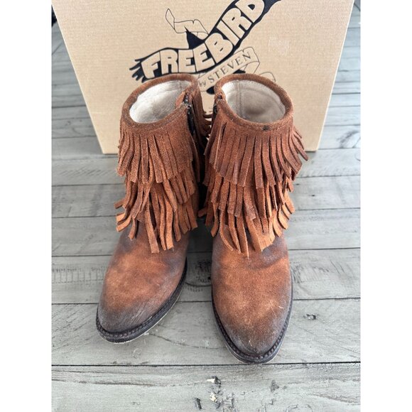 FREEBIRD by Steven Belle Fringe Ankle Boots Booties Tan Suede Leather Western 6 - Picture 3 of 7